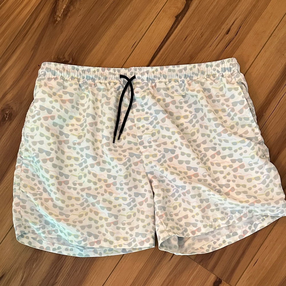 Bear Bottom Drawstring Swim Shorts with Sunglasses Print